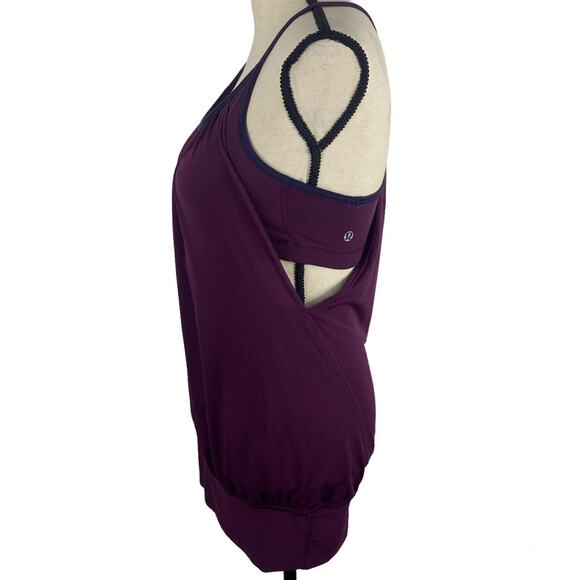 Lululemon No Limits Tank Top Plum Hyper Stripe Athletic Built in Bra Womens - Picture 2 of 12